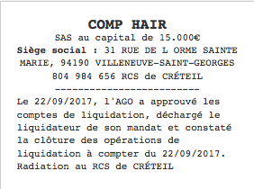 publicite legale liquidation sas